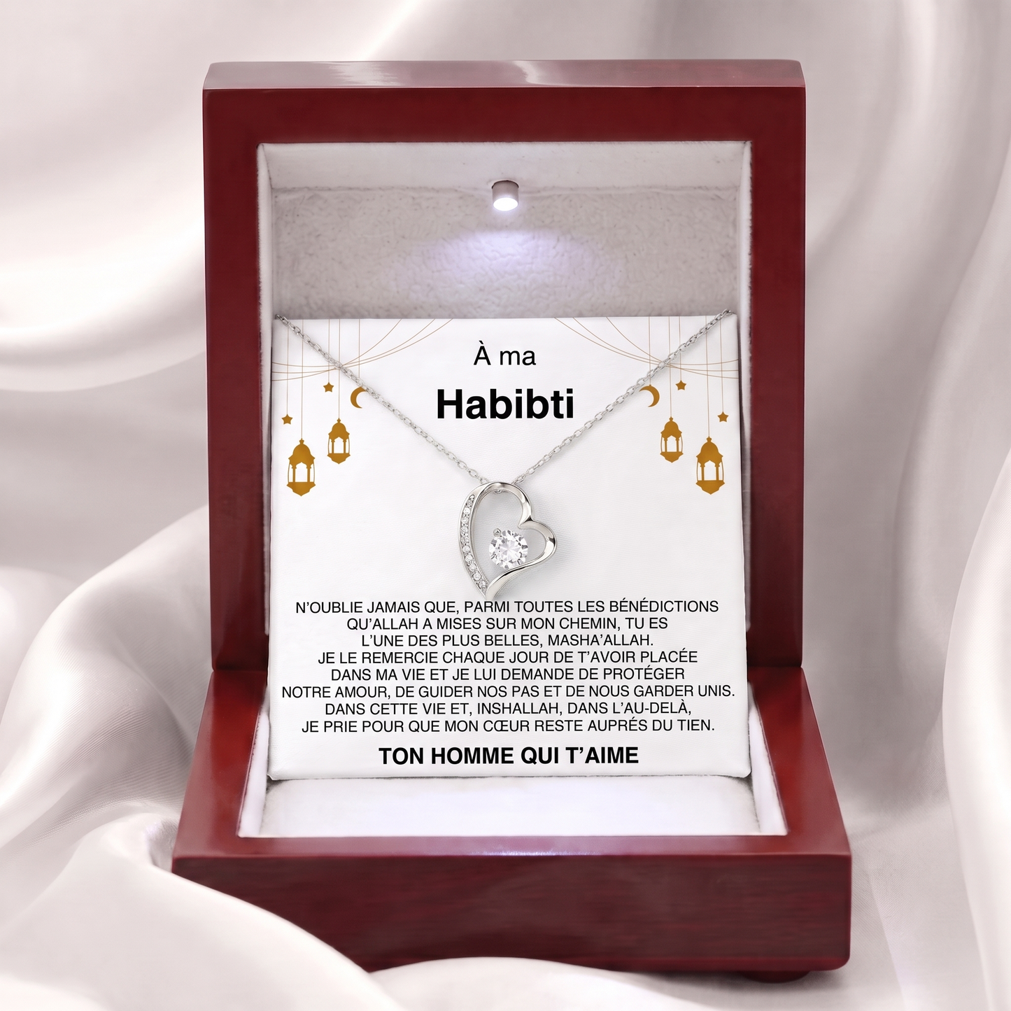 Givelove - Collier cœur À ma Habibti argenté dans son écrin premium avec carte message
