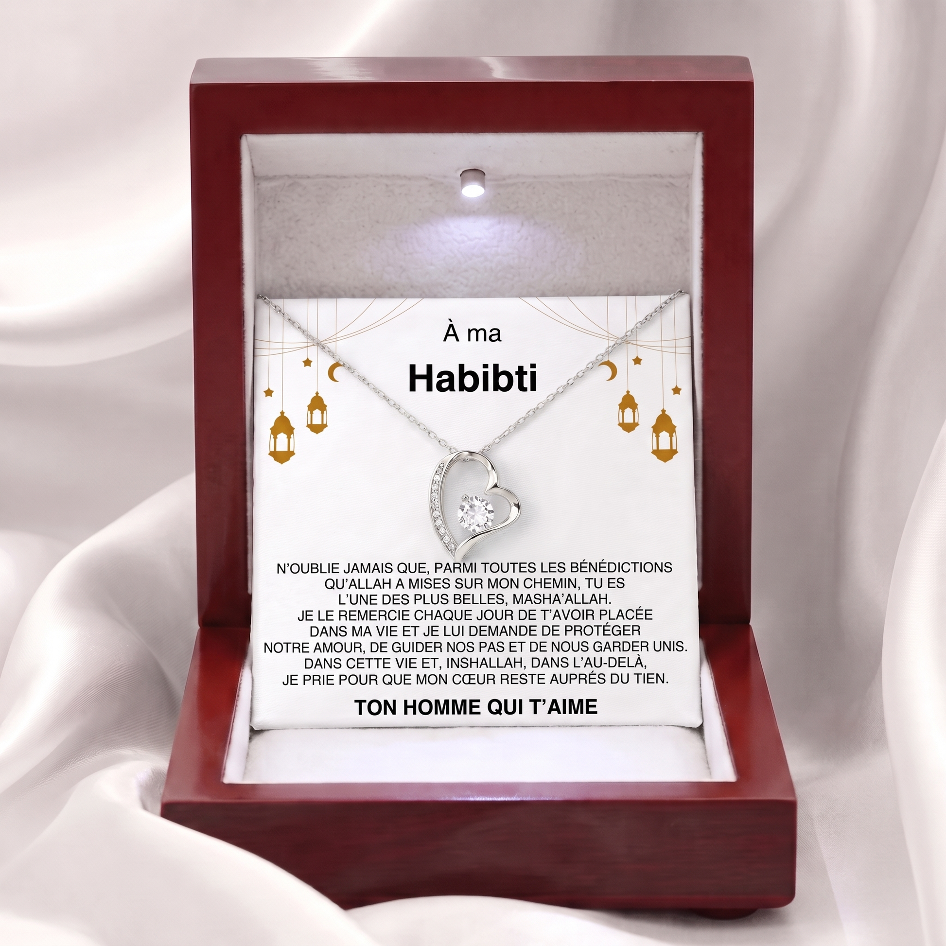 Givelove - Collier cœur À ma Habibti argenté dans son écrin premium avec carte message