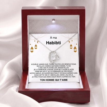 Givelove - Collier cœur À ma Habibti argenté dans son écrin premium avec carte message
