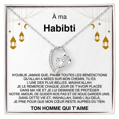 Givelove - Collier cœur À ma Habibti en acier inoxydable argenté, écrin cadeau premium