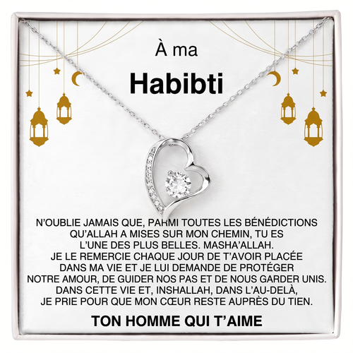 Givelove - Collier cœur À ma Habibti en acier inoxydable argenté, écrin cadeau premium