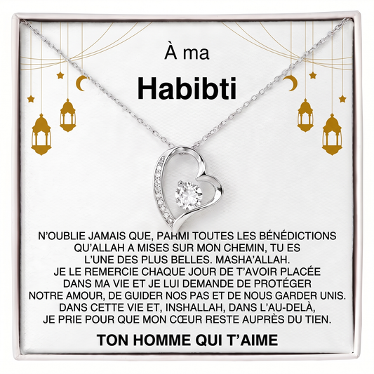 Givelove - Collier cœur À ma Habibti en acier inoxydable argenté, écrin cadeau premium