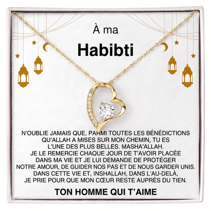Givelove - Collier cœur À ma Habibti en acier inoxydable doré, écrin cadeau premium