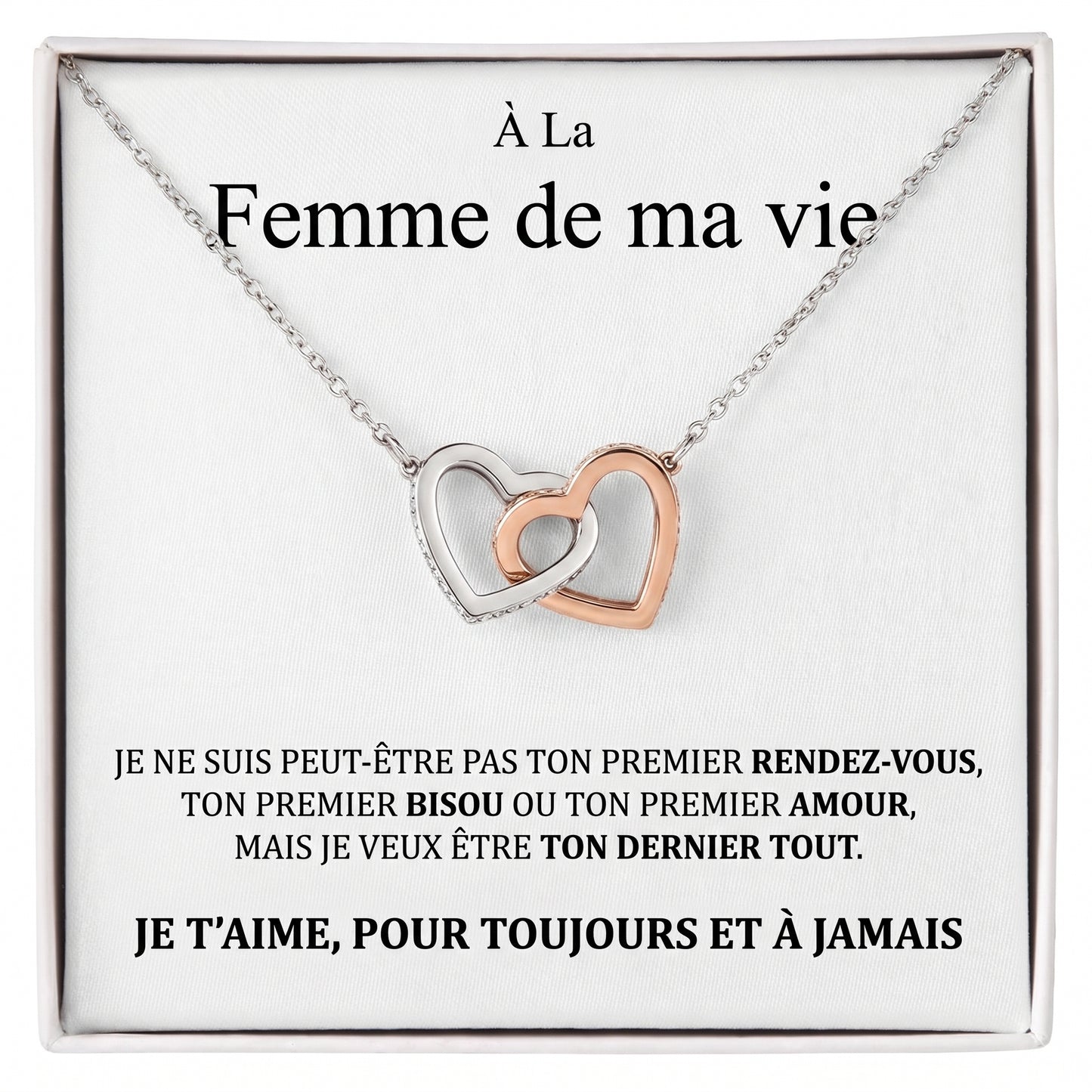 Collier Double Cœur "À la Femme de ma Vie" Je t'aime Pour Toujours