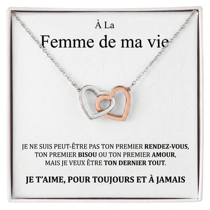 Collier Double Cœur "À la Femme de ma Vie" Je t'aime Pour Toujours