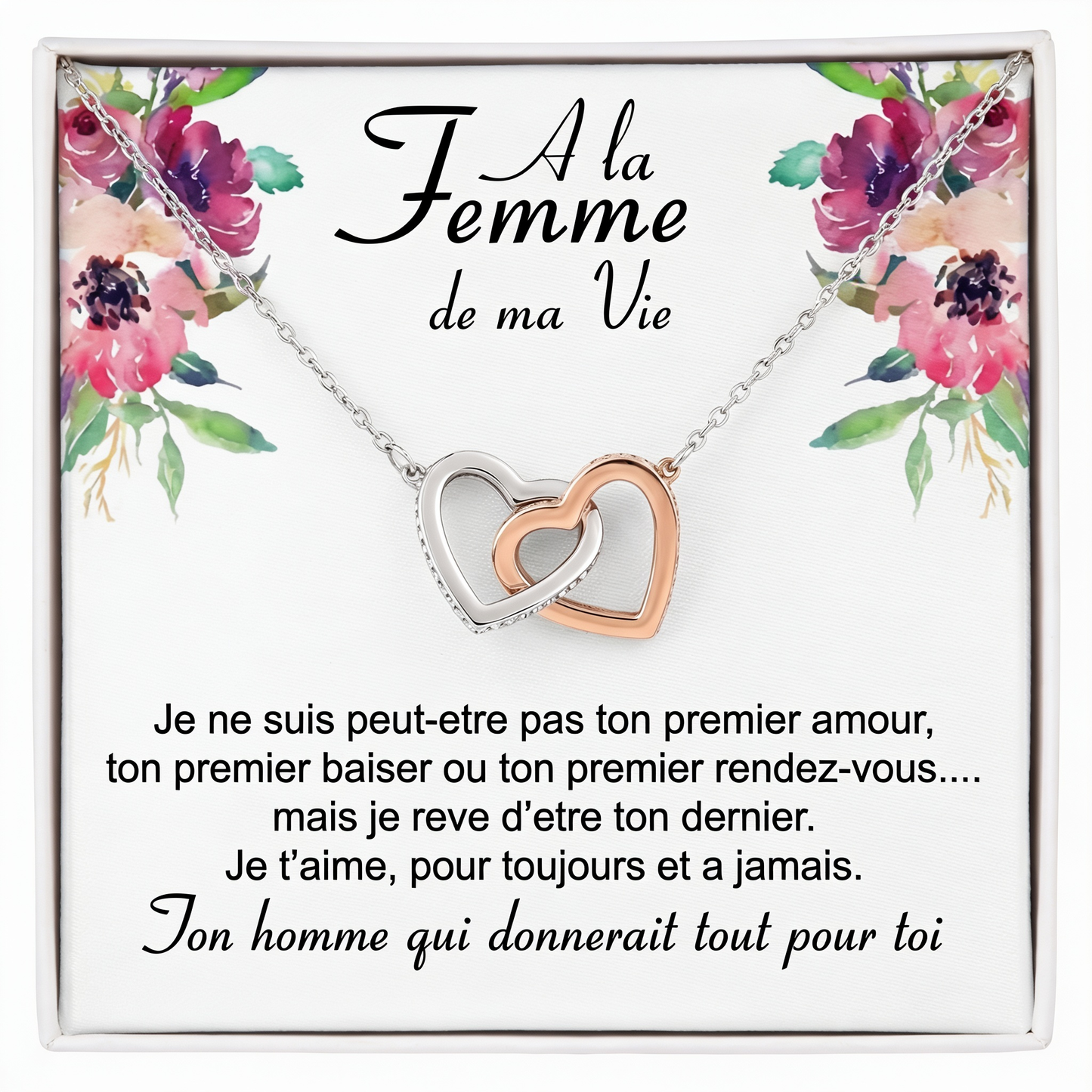 Collier Double Cœur "À la Femme de ma Vie" Ton Homme